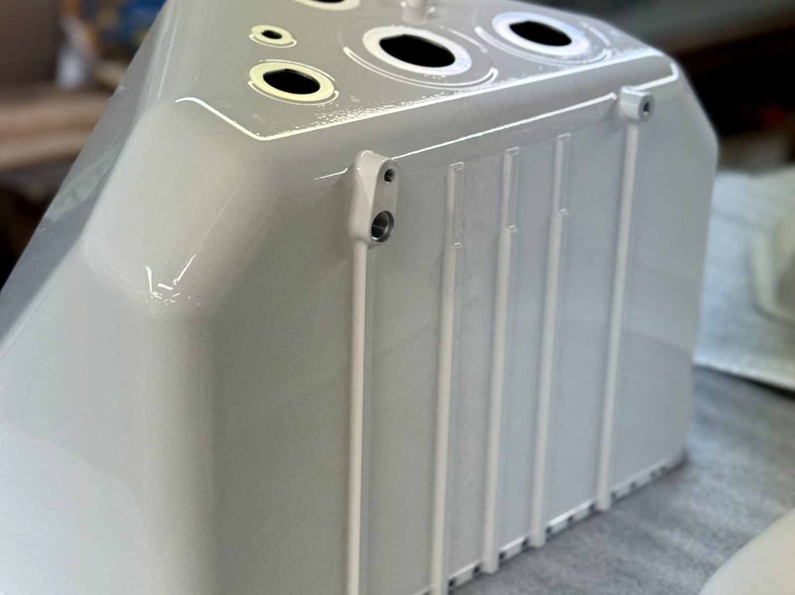 Fabricated housing in gloss off-white powder coat
